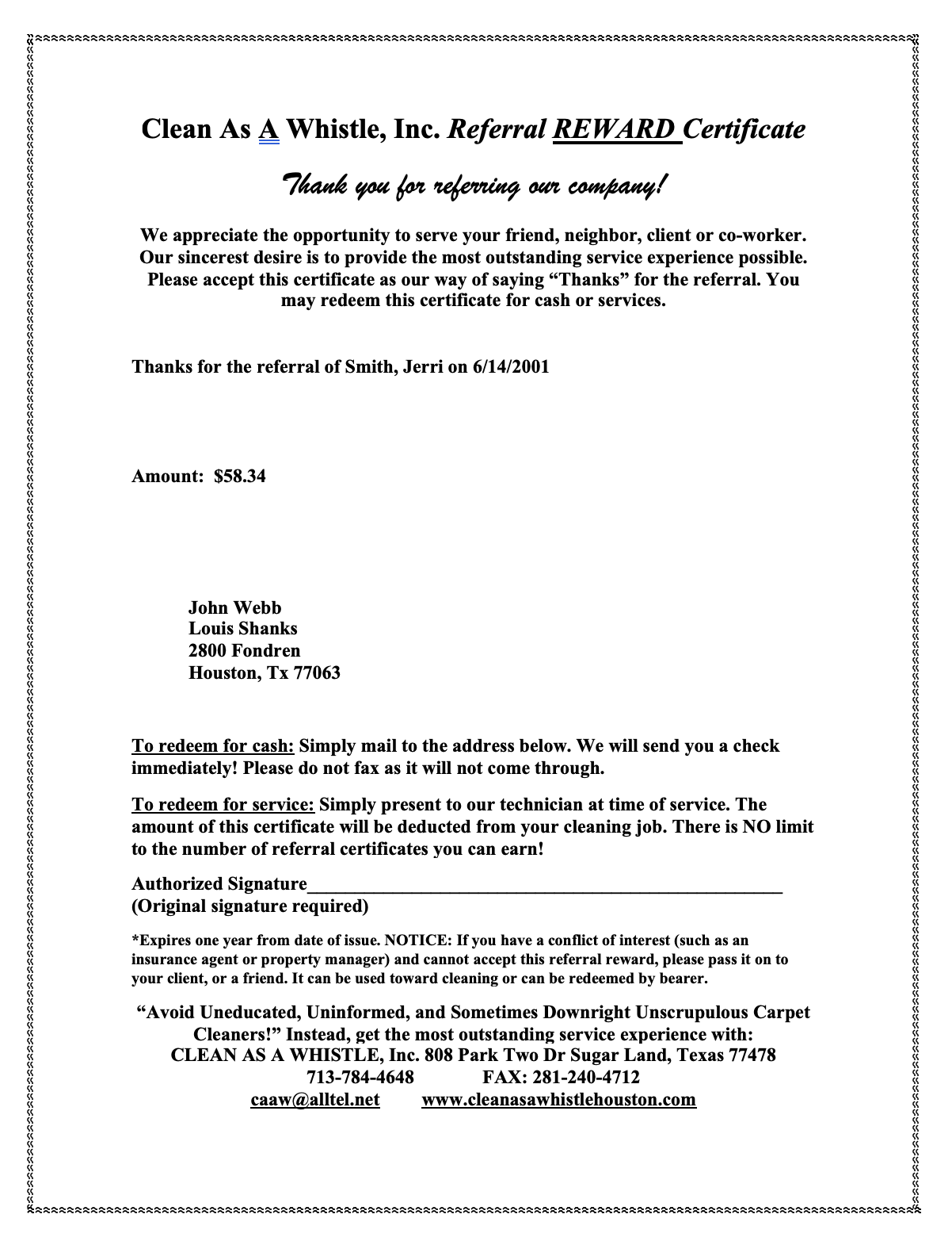 Referral Reward Certificate Cover